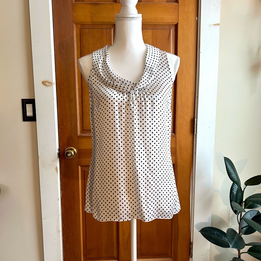 White House Black Market Black and White Polka Dot Blouse